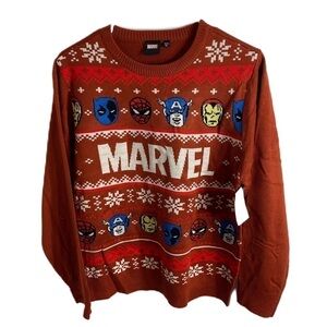 Marvel Ugly Christmas Sweater NWT Large Spider-Man Captain America Iron Man Red